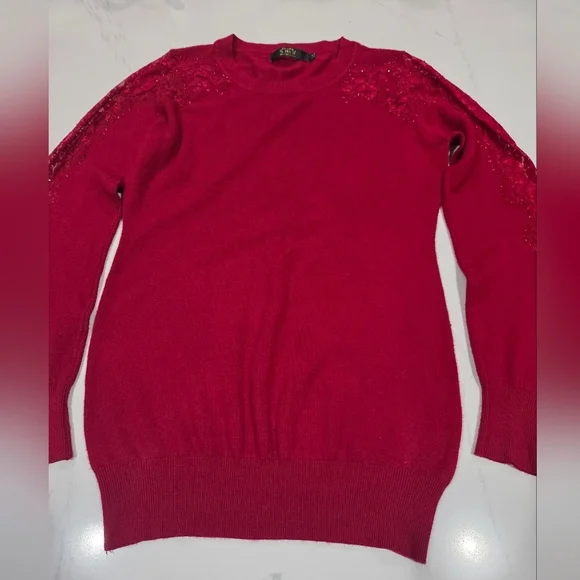 Red Sweater with Sequin Details Size L. - Picture 2 of 15